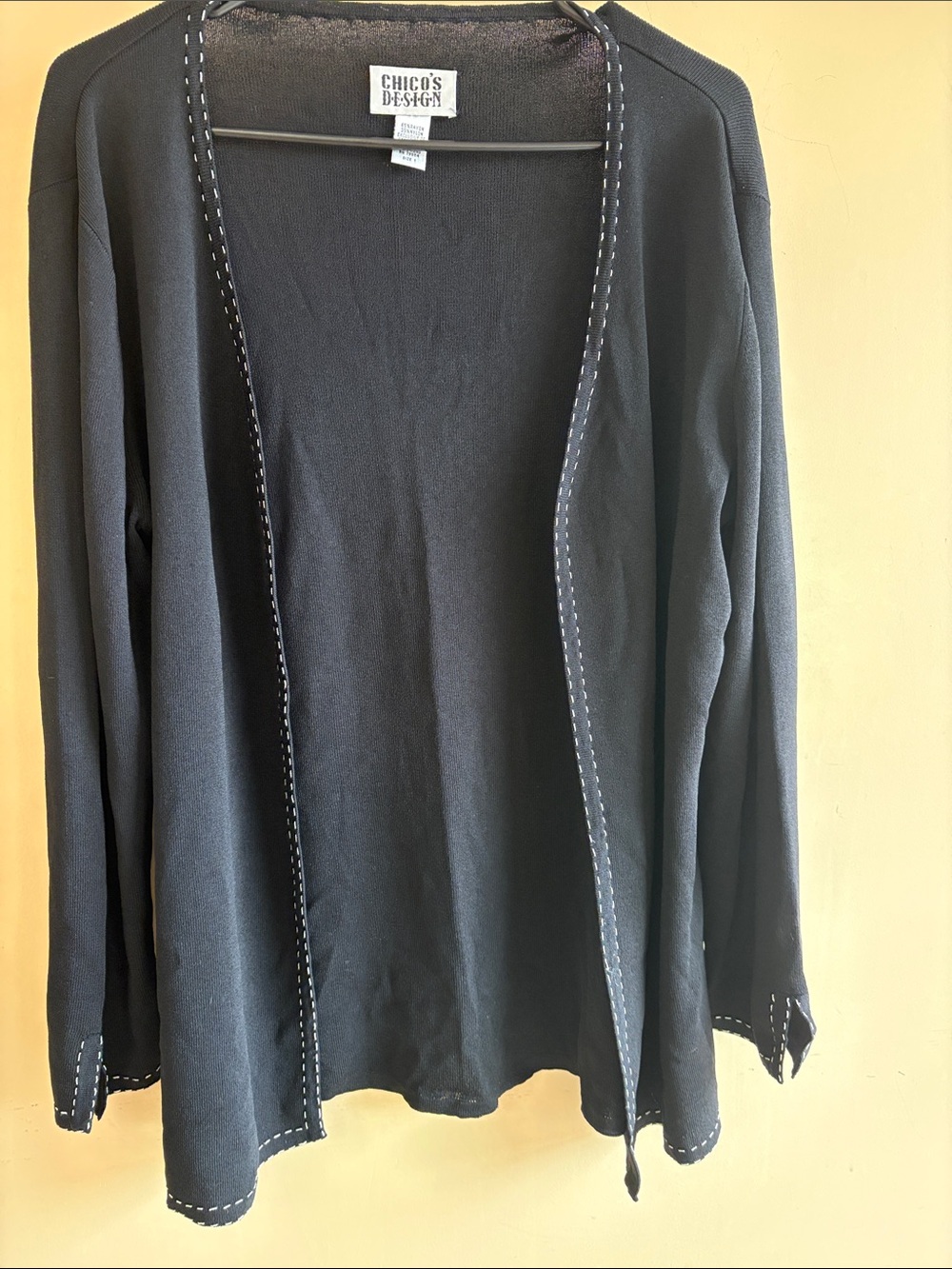 Black Open-Front Cardigan with Contrast Stitch